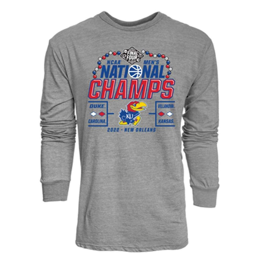 Fan Shop * | Blue 84 Kansas Jayhawks 2022 Ncaa National Champions Bead Long Sleeve Shirt Heather Grey