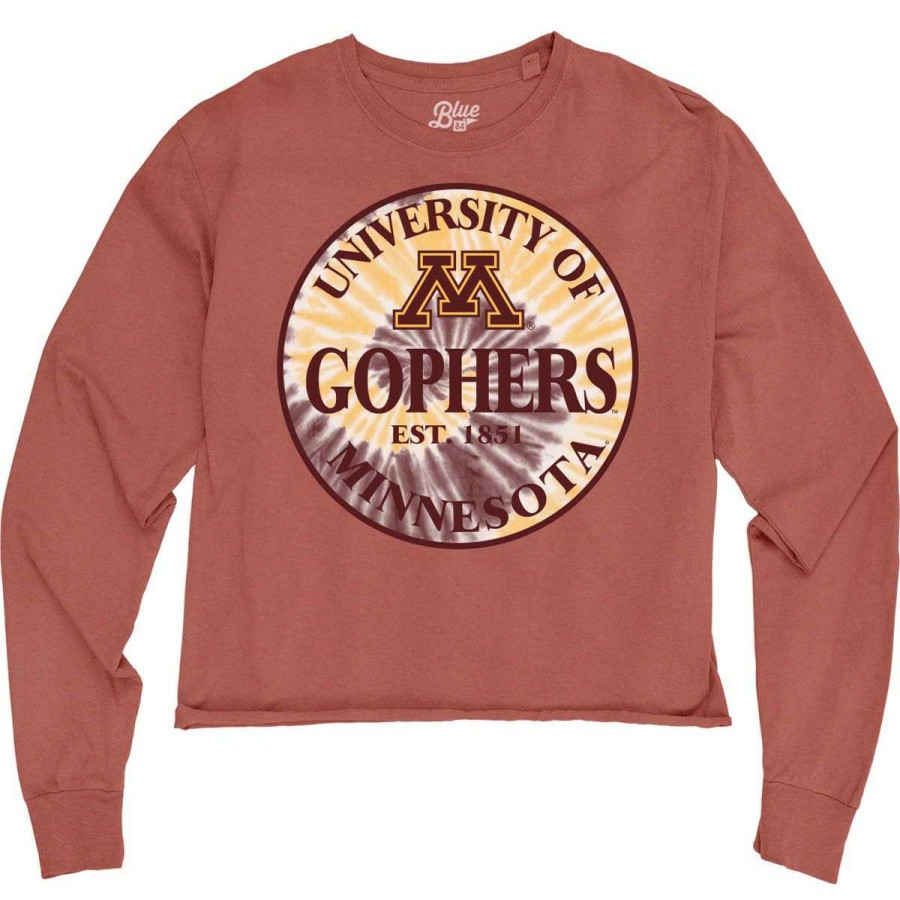 Fan Shop * | Blue 84 Women'S Minnesota Golden Gophers Halogen Long Sleeve Crop Top Cinnamon