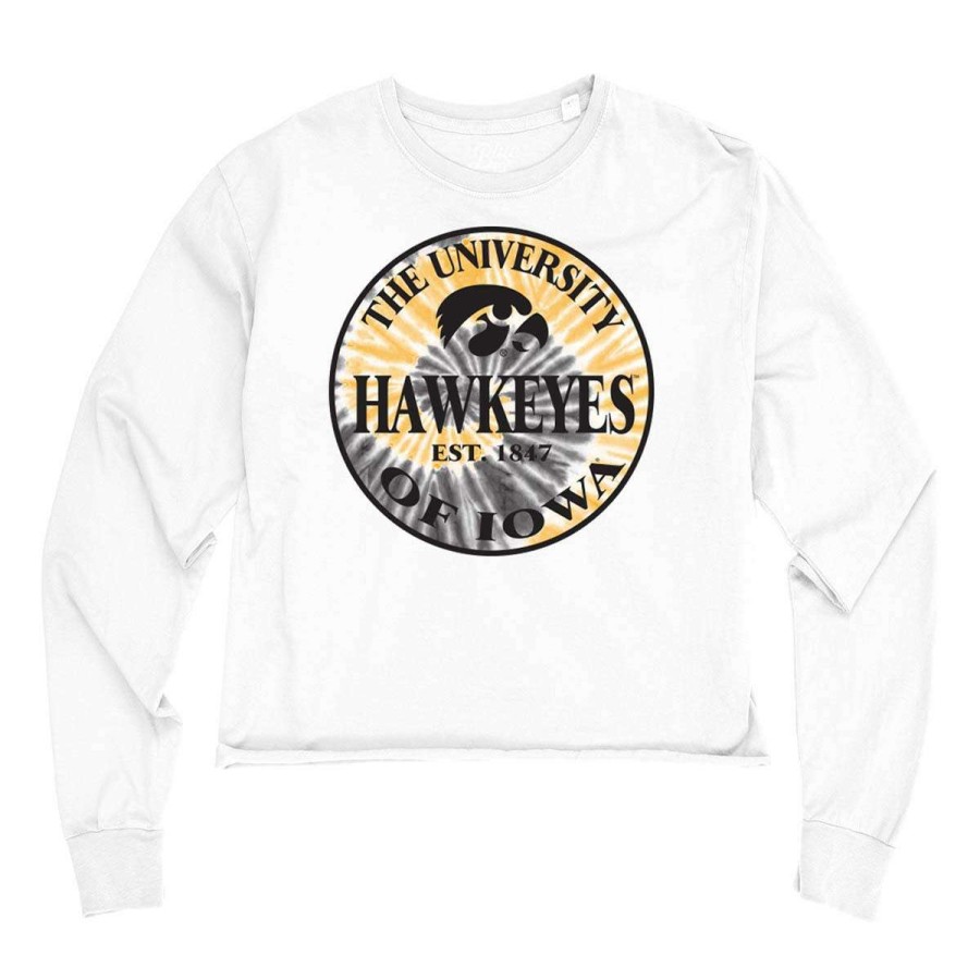 Fan Shop * | Blue 84 Women'S Iowa Hawkeyes Halogen Long Sleeve Crop Top White