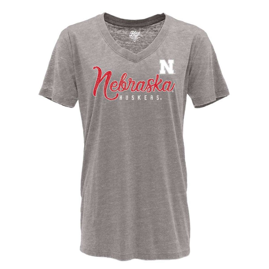 Fan Shop * | Blue 84 Women'S Nebraska Cornhuskers Flipbash T-Shirt Grey