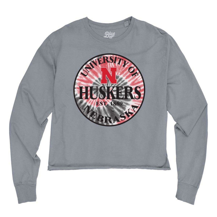 Fan Shop * | Blue 84 Women'S Nebraska Cornhuskers Halogen Long Sleeve Cropped T-Shirt Grey Heather