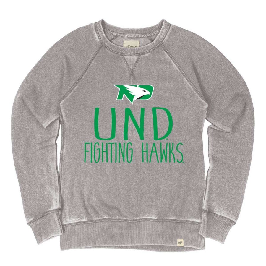 Fan Shop * | Blue 84 Women'S North Dakota Fighting Hawks Whammy Crewneck Sweatshirt Light Grey