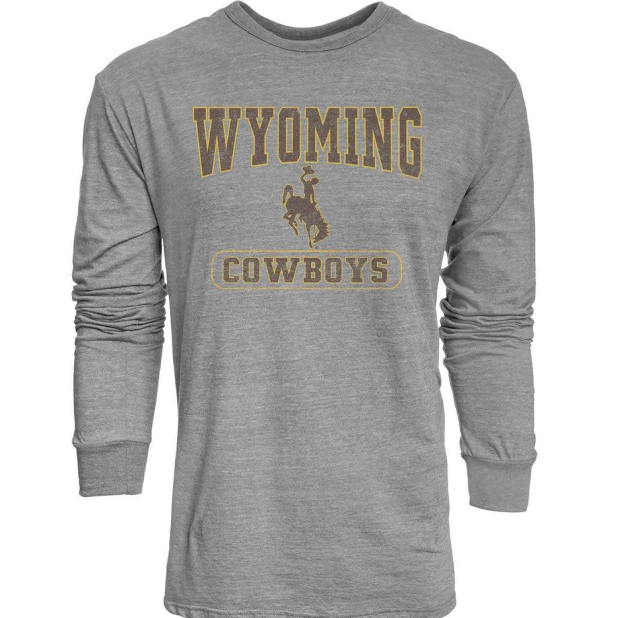 Fan Shop * | Blue 84 Wyoming Cowboys Quickslant Long Sleeve Shirt Heather Grey