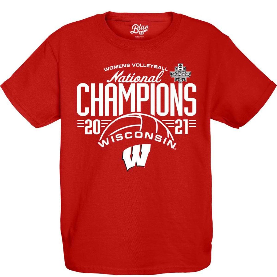 Fan Shop * | Blue 84 Kids' Wisconsin Badgers Women'S Volleyball National Champions 2021 T-Shirt Red